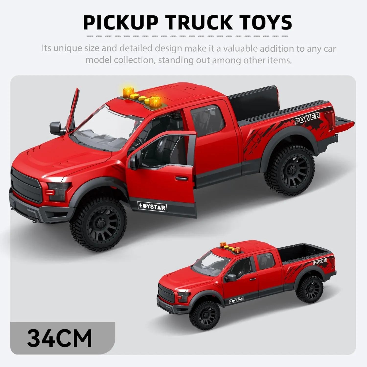 Kids Toys for 3 4 5 6 7 8 Years Old Boys, Red Pickup Truck Toy, Friction Powered Big Car with Lights and Sounds, Birthday Gifts