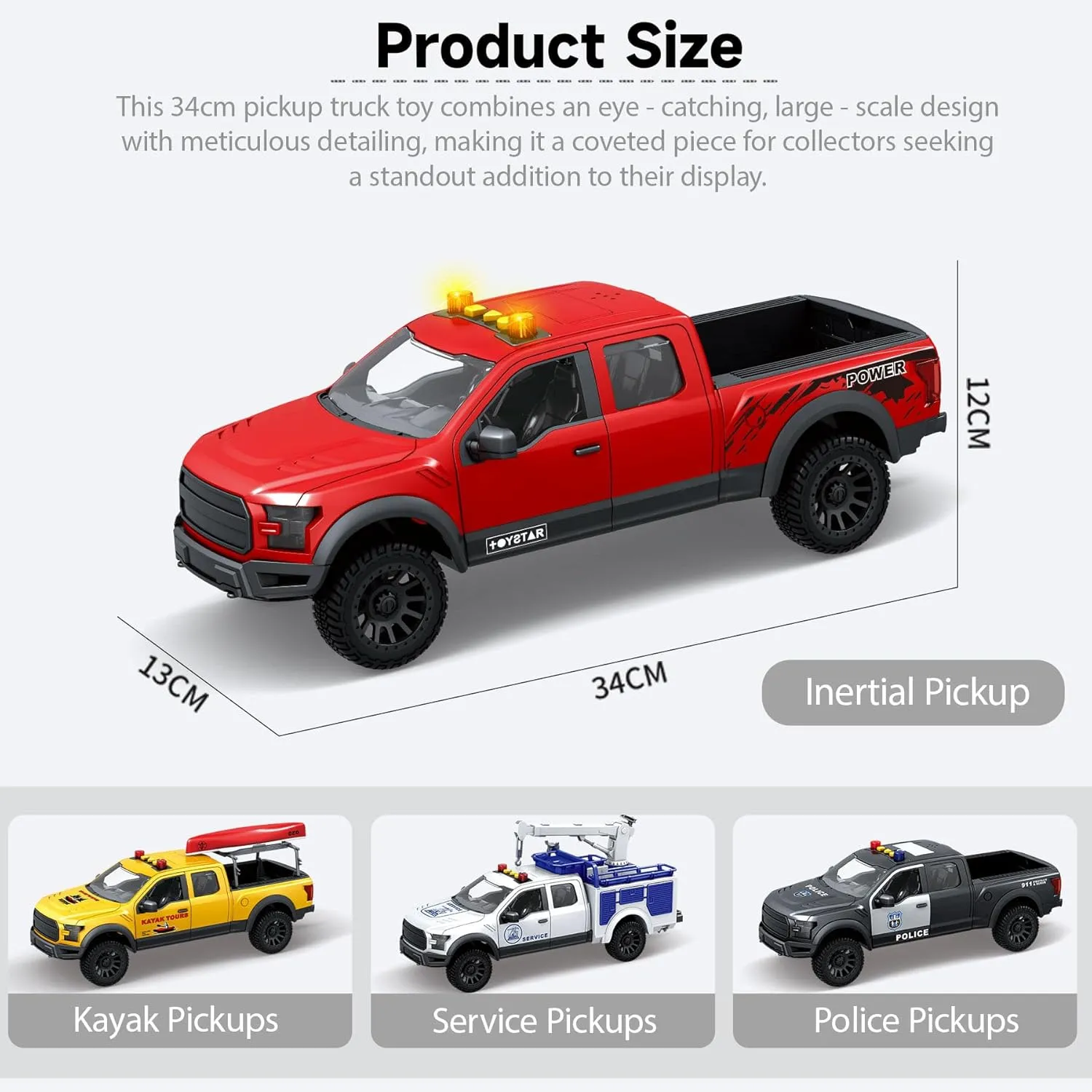 Kids Toys for 3 4 5 6 7 8 Years Old Boys, Red Pickup Truck Toy, Friction Powered Big Car with Lights and Sounds, Birthday Gifts