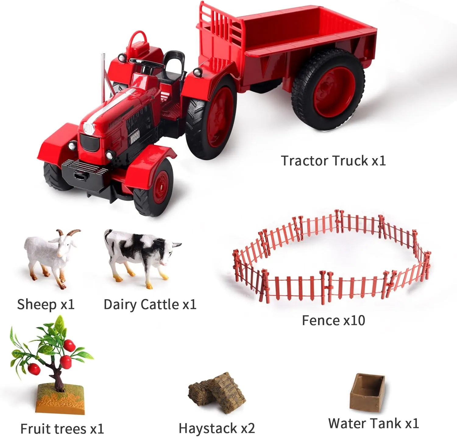 Kids Tractor Toy - Fubarbar Metal Truck Toy Farm Trailer Playset Outdoor Farm Scale Model Vehicle for Boys and Girls, for Ages 18 Months to 6 Years Old