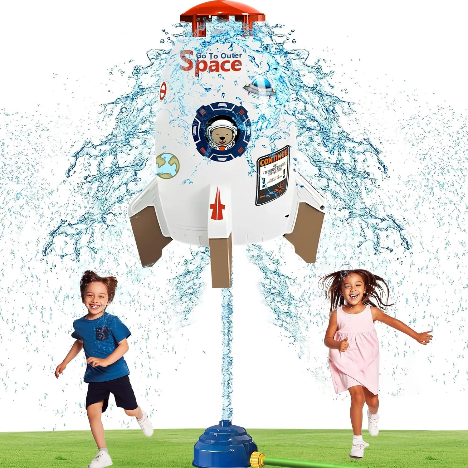 Kids Water Sprinklers for Outside, Rocket Water Launcher Toy for Garden Backyard Summer Fun, Spinning Sprinkler Outdoor Gift for Boys Girls Age 3–12 Year Old (White)
