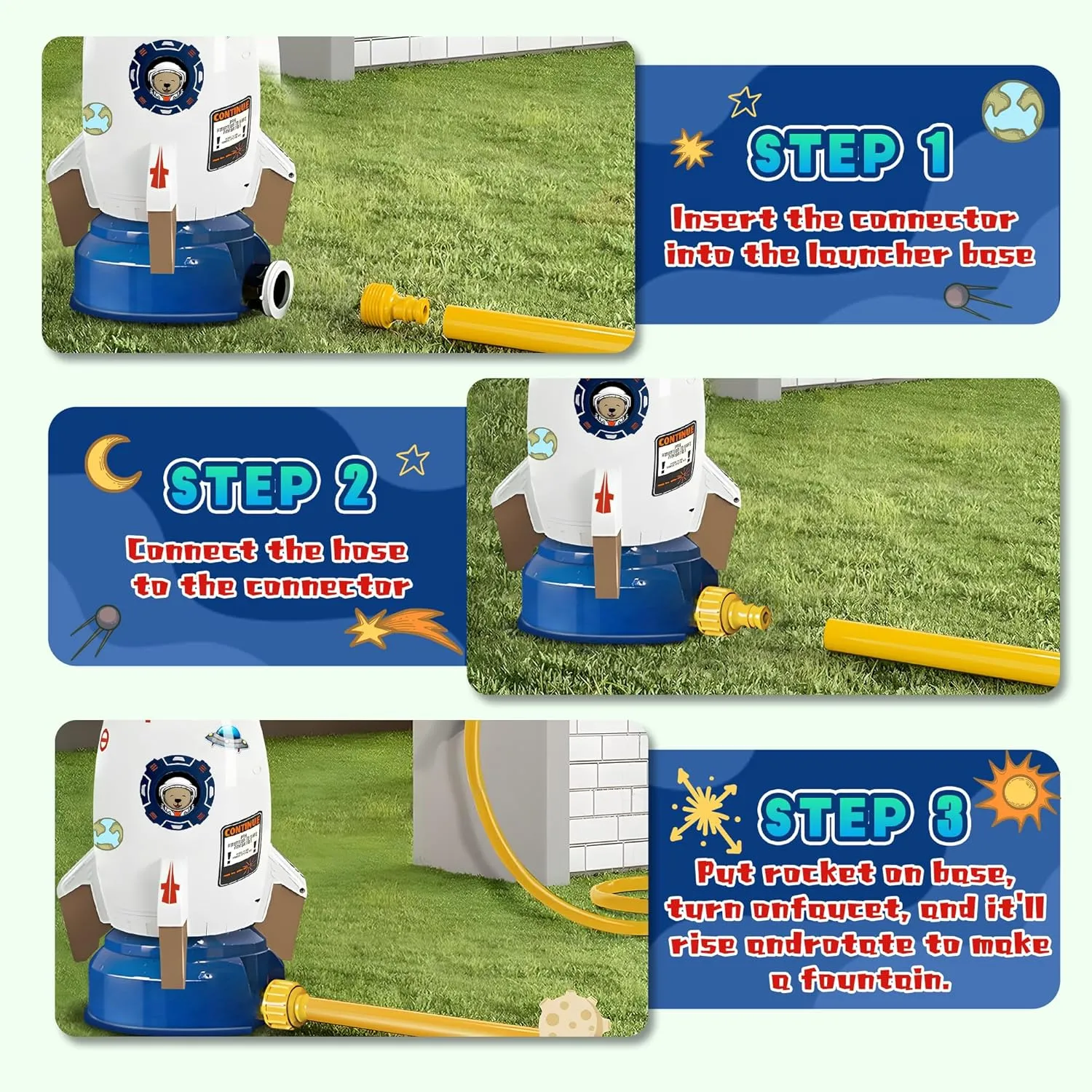 Kids Water Sprinklers for Outside, Rocket Water Launcher Toy for Garden Backyard Summer Fun, Spinning Sprinkler Outdoor Gift for Boys Girls Age 3–12 Year Old (White)