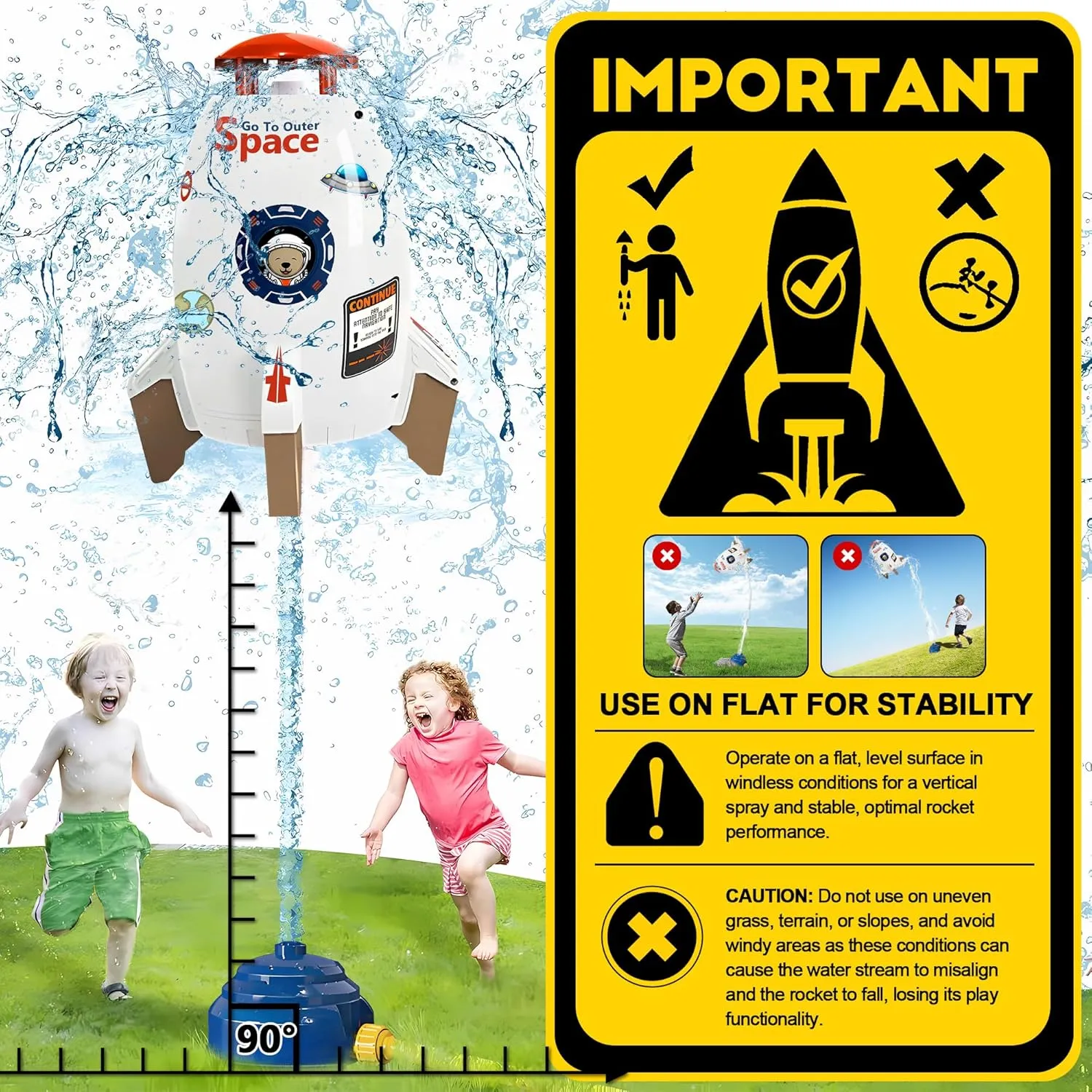 Kids Water Sprinklers for Outside, Rocket Water Launcher Toy for Garden Backyard Summer Fun, Spinning Sprinkler Outdoor Gift for Boys Girls Age 3–12 Year Old (White)