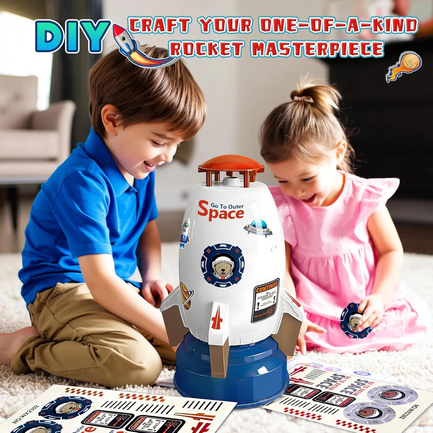 Kids Water Sprinklers for Outside, Rocket Water Launcher Toy for Garden Backyard Summer Fun, Spinning Sprinkler Outdoor Gift for Boys Girls Age 3–12 Year Old (White)