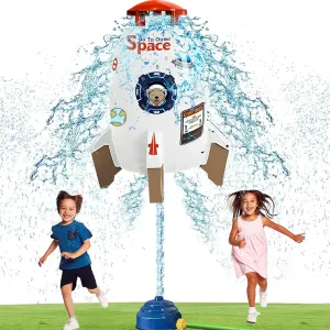 Kids Water Sprinklers for Outside, Rocket Water Launcher Toy for Garden Backyard Summer Fun, Spinning Sprinkler Outdoor Gift for Boys Girls Age 3–12 Year Old (White)