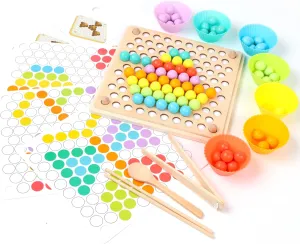 Kids Wooden Toy, Children's Toys for 3 Years Old, Montessori Board, Fine Motor Early Education Color Recognition Chopsticks Clip Beads Hands Brain Training
