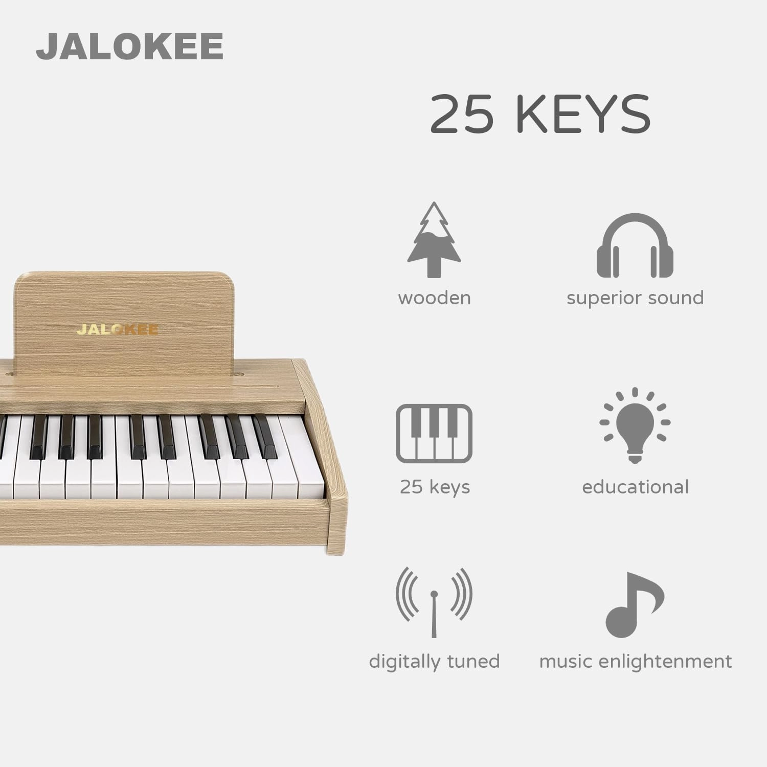 Kids Piano Keyboard, Digital Piano for Kids, Music Educational Instrument Toy, Wood Toy for 3  Girls and Boys (Oak, 25 Keys)
