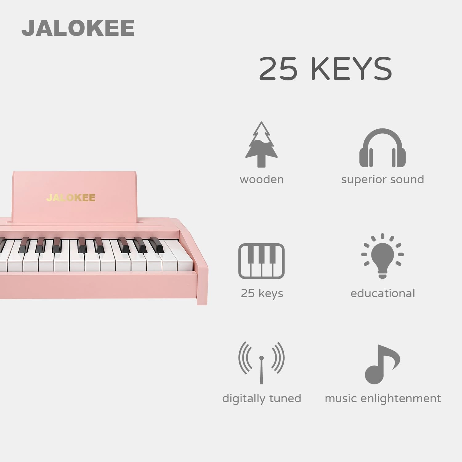 Kids Piano Keyboard, Digital Piano for Kids, Music Educational Instrument Toy, Wood Toy for 3  Girls and Boys (Pink, 25 Keys)