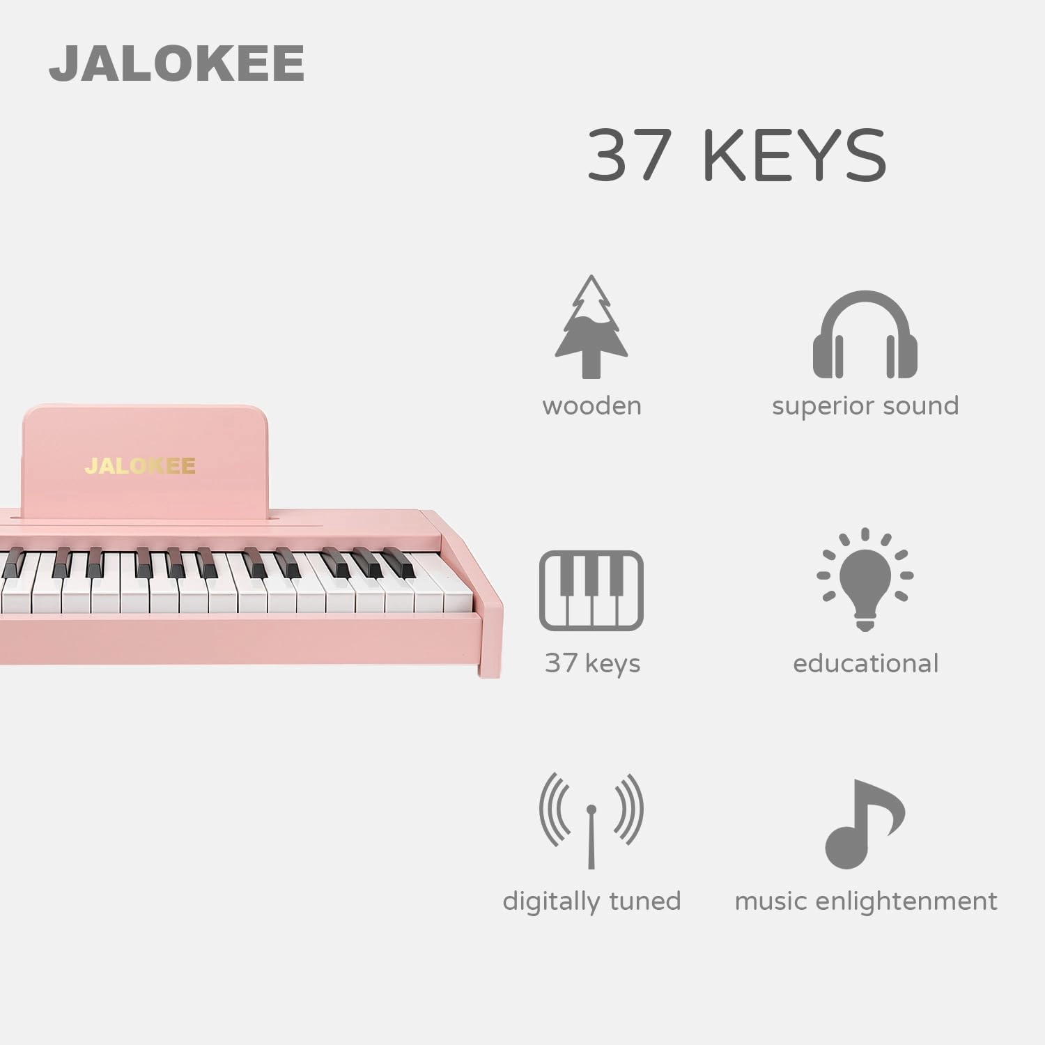 Kids Piano Keyboard, Digital Piano for Kids, Music Educational Instrument Toy, Wood Toy for 3  Girls and Boys (Pink, 37 Keys)