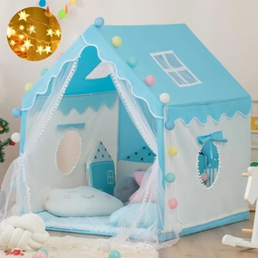 Kids Play Tent Children's Tent Indoor Boys' Game Room Baby Bedding Artifact Outdoor Toy House Secret Base Christmas Birthday Gift with a String of Star Lights