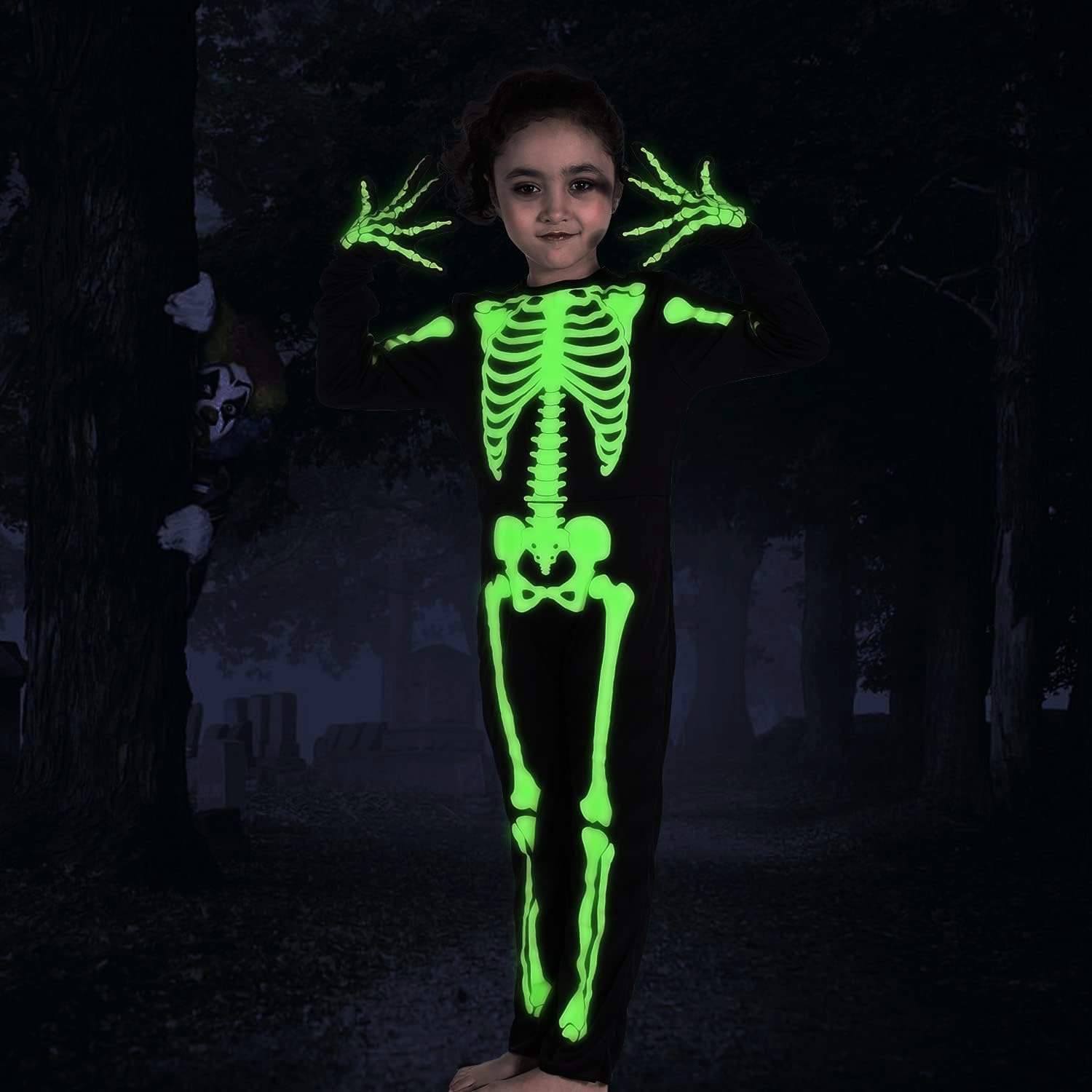Kids Skeleton Costumes Halloween Costume Glow in The Dark Child White Bones Stretch Body Suit for Boys Girls