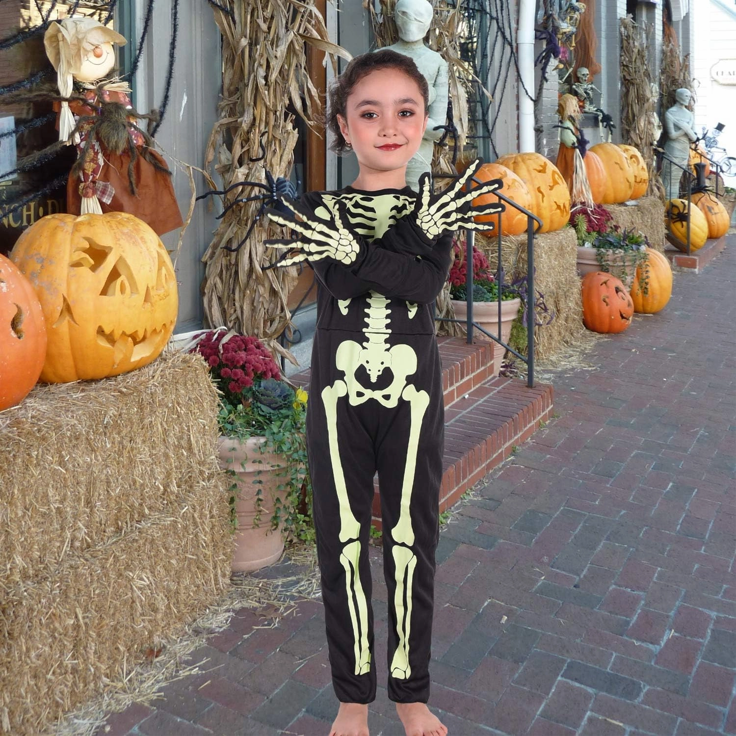 Kids Skeleton Costumes Halloween Costume Glow in The Dark Child White Bones Stretch Body Suit for Boys Girls