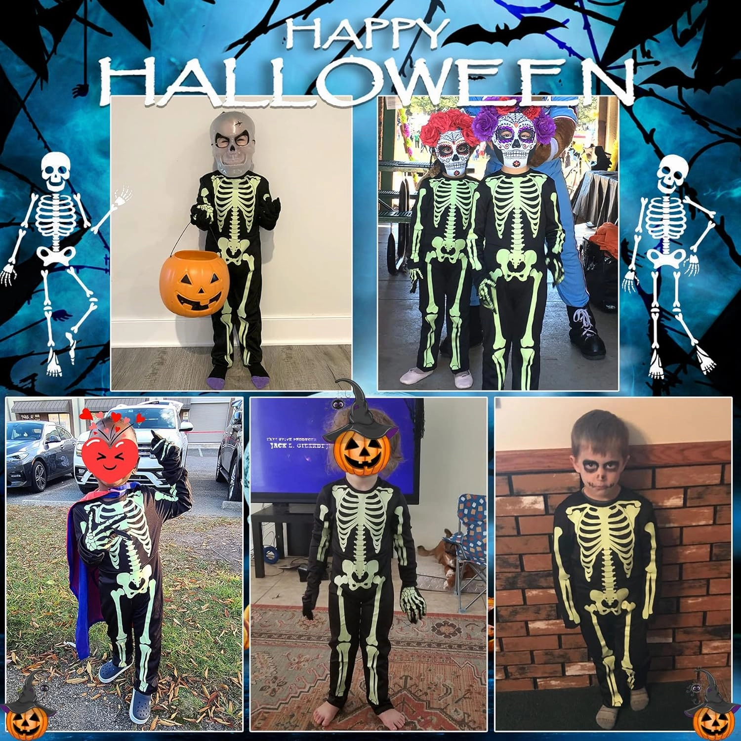 Kids Skeleton Costumes Halloween Costume Glow in The Dark Child White Bones Stretch Body Suit for Boys Girls