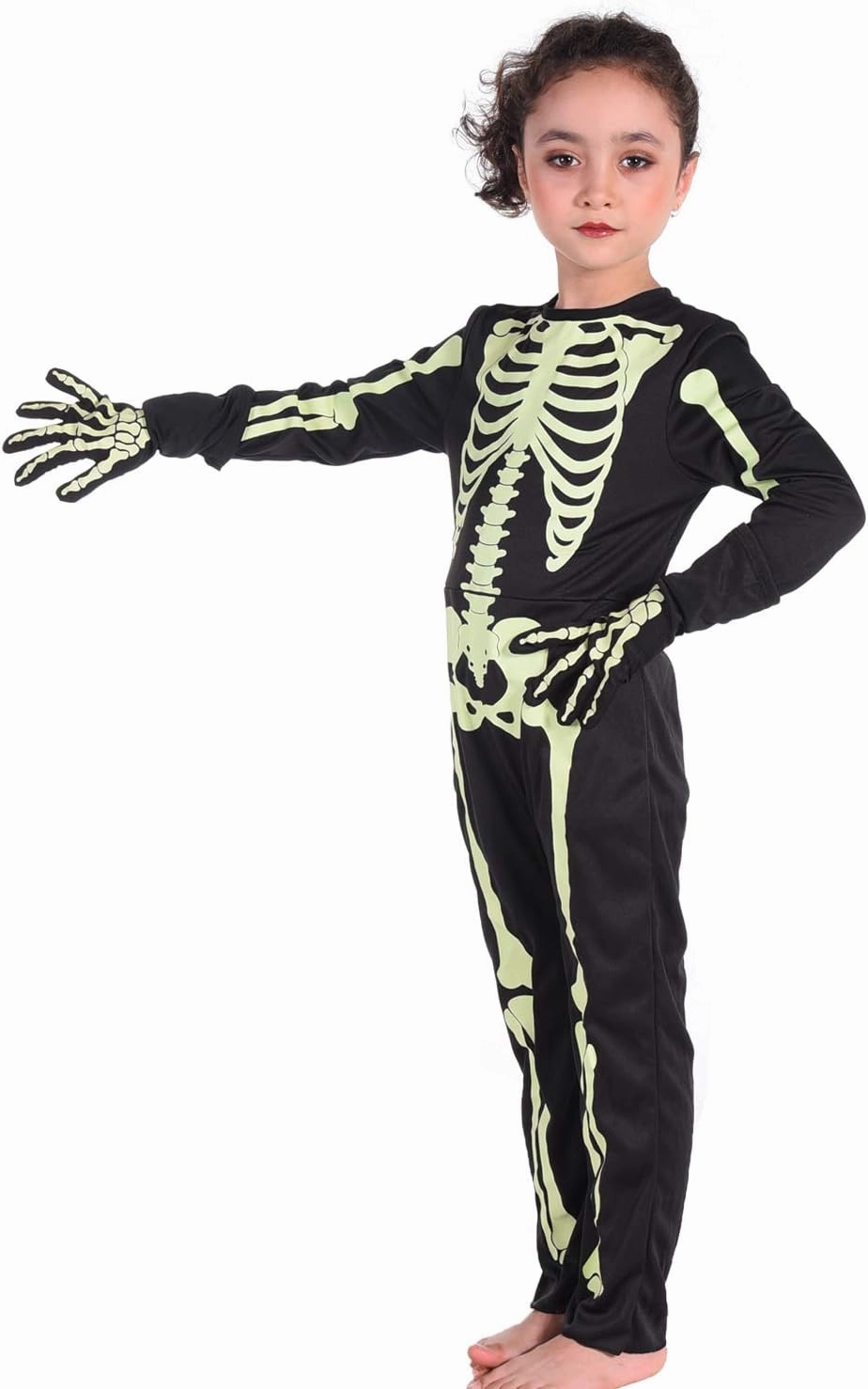 Kids Skeleton Costumes Halloween Costume Glow in The Dark Child White Bones Stretch Body Suit for Boys Girls