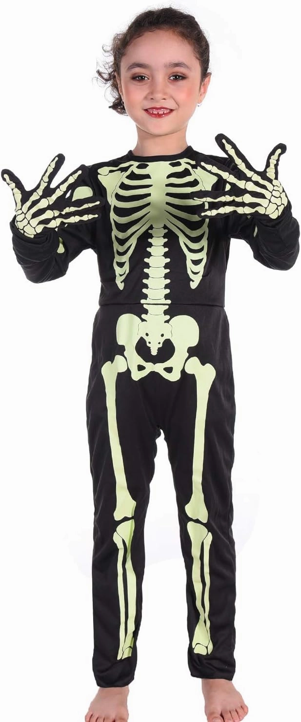 Kids Skeleton Costumes Halloween Costume Glow in The Dark Child White Bones Stretch Body Suit for Boys Girls