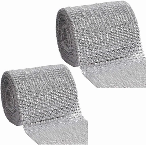 KINJOEK 2 Rolls 24 Row 10 Yards Bling Rhinestone Diamond Mesh Ribbon Wrap for DIY, Wedding Decorations, Cake, Birthday Party Supplies, Arts, Crafts （60FT）