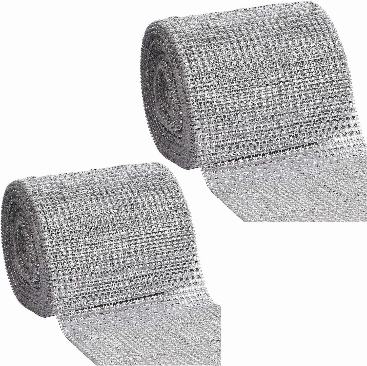 KINJOEK 2 Rolls 24 Row 10 Yards Bling Rhinestone Diamond Mesh Ribbon Wrap for DIY, Wedding Decorations, Cake, Birthday Party Supplies, Arts, Crafts （60FT）