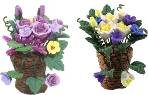 Kisangel 2pcs Mini House Decor Dollhouse Model Doll Houses Dolls Small Flowers Miniature Plant Artificial Prank Potted Green Decor Basket Decorations Floral Doll House Bonsai Clay Colorful