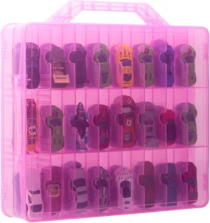 KISLANE Double Sided Toy Car Storage Case for 48 Toy Cars, Matchbox Cars, Mini Toys, Small Dolls, Portable Transparent Storage Case for Toy Cars, Matchbox Cars with 48 Compartments, Case Only