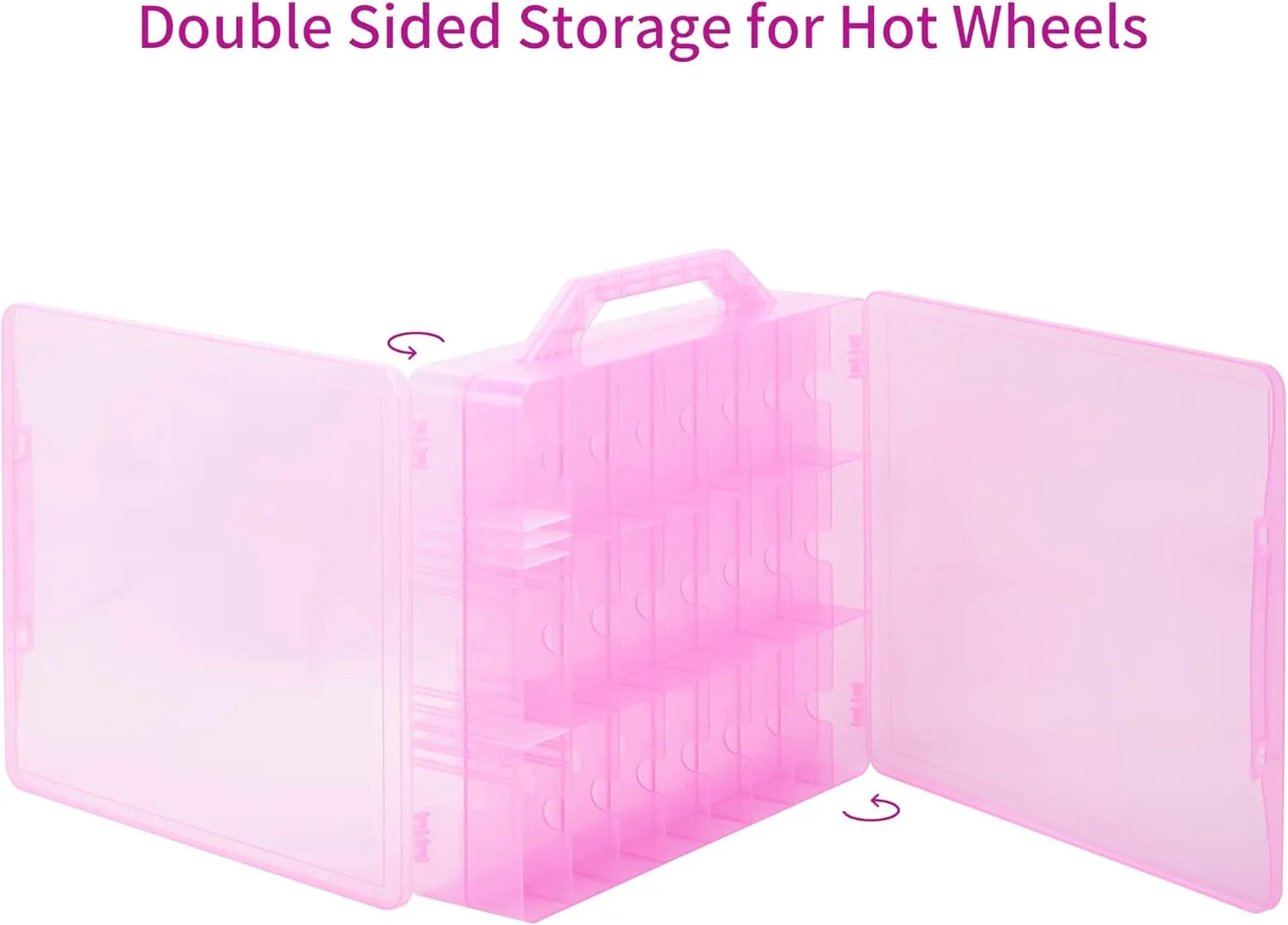 KISLANE Double Sided Toy Car Storage Case for 48 Toy Cars, Matchbox Cars, Mini Toys, Small Dolls, Portable Transparent Storage Case for Toy Cars, Matchbox Cars with 48 Compartments, Case Only