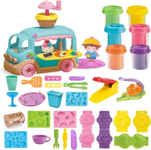 Kitchen Creations Ultimate Ice Cream Truck Toy Playset,Color Dough Sets for Kids Ages 4-8,26 Accessories, 6 Cans,2 oz,Preschool Toys for Girls & Boys