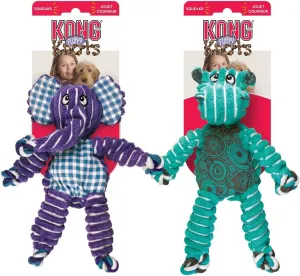 KONG Floppy Knots Combo Dog Toy - Hippo and Elephant Bundle - Interal Knotted Rope with Squeakers and Less Stuffing - Medium/Large