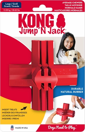 KONG Jump'N Jack - Dog Toy for Chewing Instincts- Natural Rubber Toy Promotes Dental Health - Use with Dog Treats or Peanut Butter for Extended Entertainment - for Large Dogs