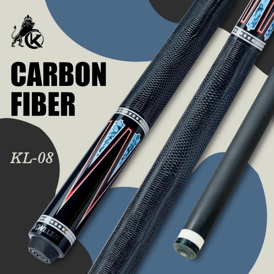 KONLLEN Carbon Fiber Pool Cue Stick 58-inch Professional Pool Sticks Low Deflection Pool Cue for Adults Ultra-Smooth Billiard Cues with 12.5mm Tip