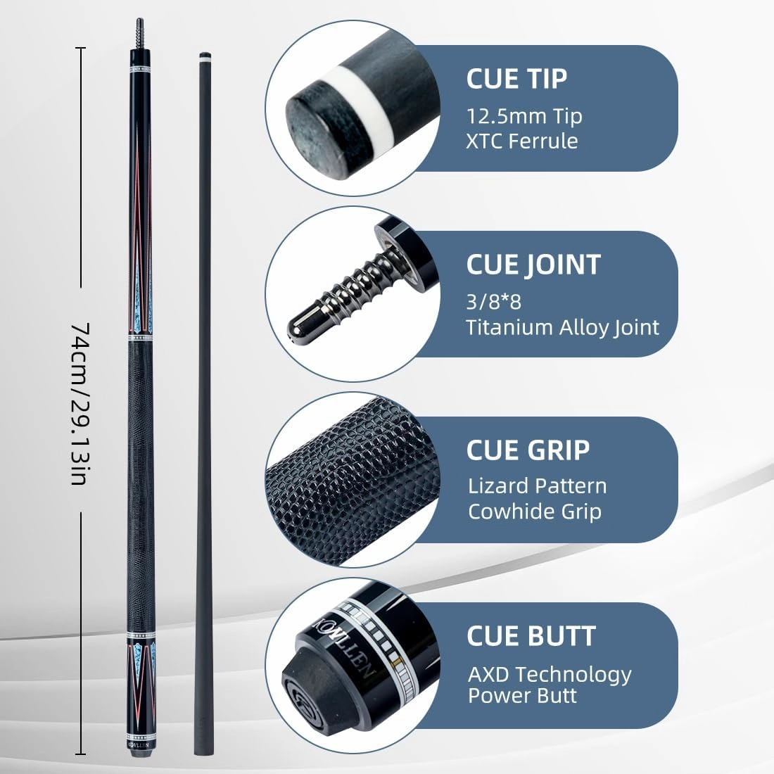 KONLLEN Carbon Fiber Pool Cue Stick 58-inch Professional Pool Sticks Low Deflection Pool Cue for Adults Ultra-Smooth Billiard Cues with 12.5mm Tip