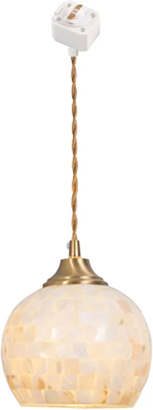 L-Type Track Lighting Dimmable Tiffany Mosaic Style Handmade Natural Shell Lampshade Globe with 3.2 ft Cord Brass Finished E26 Socket Lightolier Compatible for Kitchen Island Customizable