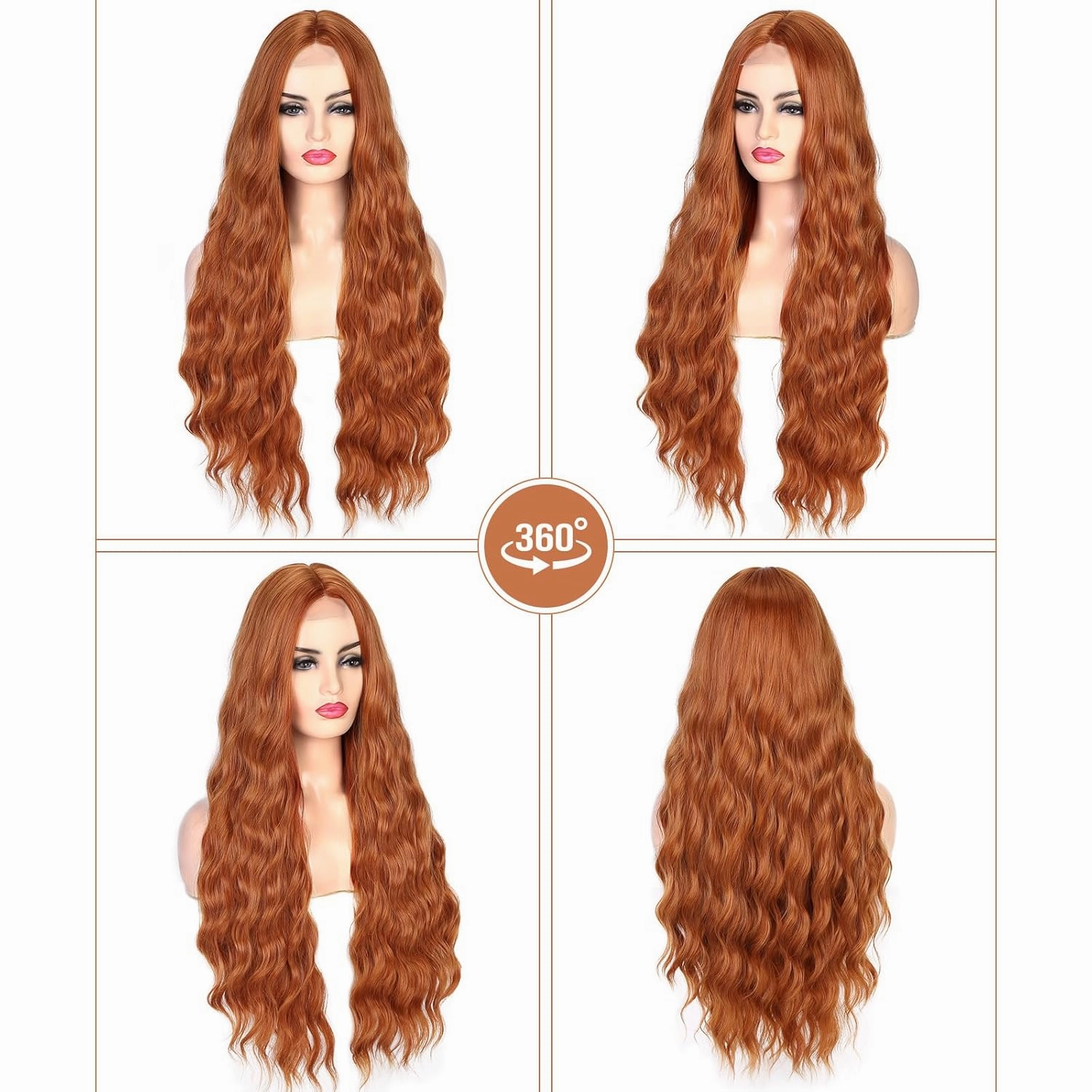 Lady Miranda 28 Inch Long Ginger Wig Synthetic Fiber Auburn Color Long Wavy Wig Body Wave Wigs for Women Natural Middle Part Wigs For Daily Life (Ginger, 28 Inch)
