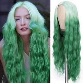 Lady Miranda 28 Inch Ombre Green Wig Long Wavy Wig Natural Middle Part Green Wigs For Women Synthetic Wigs For Party or Daily Use (Ombre Green, 28 Inch)