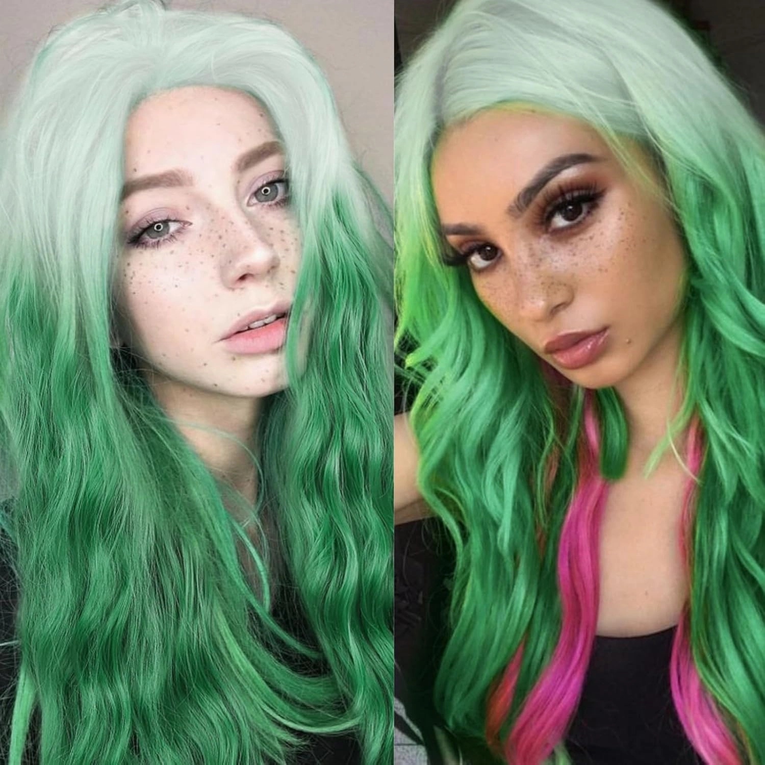 Lady Miranda 28 Inch Ombre Green Wig Long Wavy Wig Natural Middle Part Green Wigs For Women Synthetic Wigs For Party or Daily Use (Ombre Green, 28 Inch)