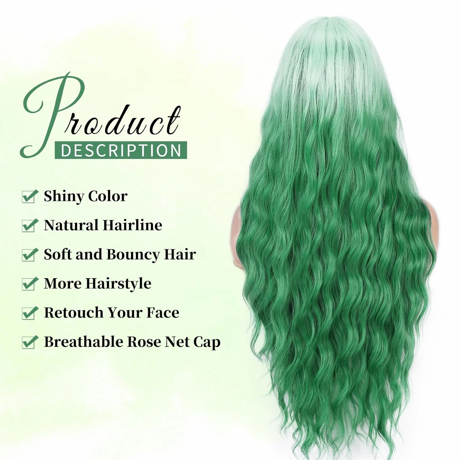 Lady Miranda 28 Inch Ombre Green Wig Long Wavy Wig Natural Middle Part Green Wigs For Women Synthetic Wigs For Party or Daily Use (Ombre Green, 28 Inch)