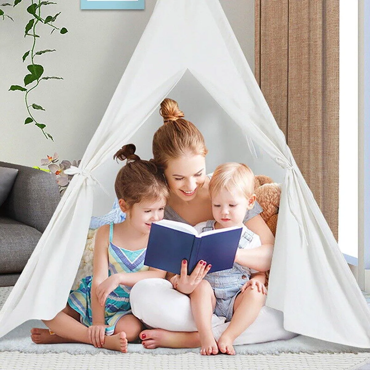 Large Teepee Tent Kids Cotton Canvas Pretend Play House Boy Girls Wigwam Gift