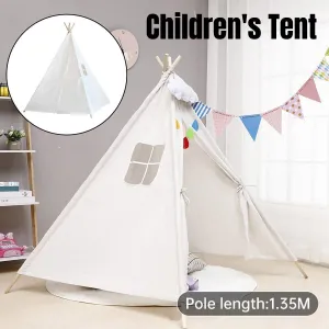 Large Teepee Tent Kids Cotton Canvas Pretend Play House Boy Girls Wigwam Gift