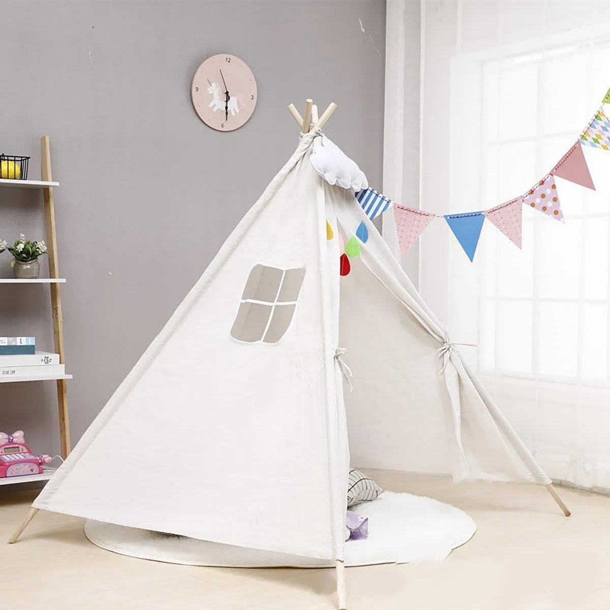 Large Teepee Tent Kids Cotton Canvas Pretend Play House Boy Girls Wigwam Gift