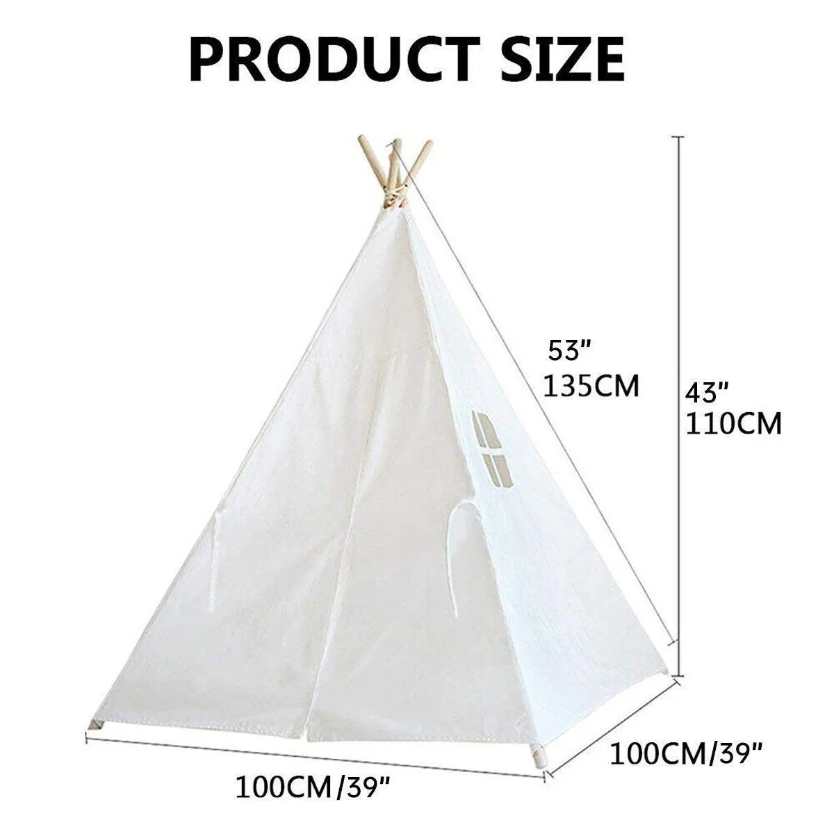 Large Teepee Tent Kids Cotton Canvas Pretend Play House Boy Girls Wigwam Gift