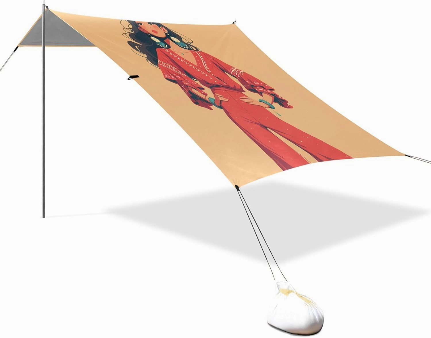 Latina Women Peach Foldable Beach Tent UPF50  Waterproof Outdoor Sun Shade with Sandbags & Sand Shovel for Family Trips, Picnics & Camping