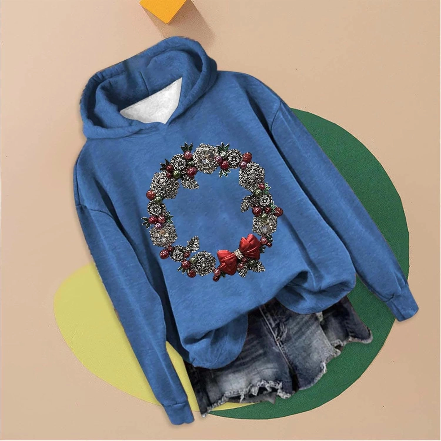 LCMTWX Women's Graphic Hoodies Color Crew Neck Sleeved Christmas Print Hoodie Midweight Long Sleeve Hoodie For Women Hoodie F