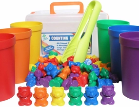 Legato Counting/Sorting Bears; 60 Rainbow Colored Bears, 6 Stacking Cups, Kids Tweezers, Storage Container, and Activity eBook. Quality Educational Toy, Good for STEM and Montessori Programs.