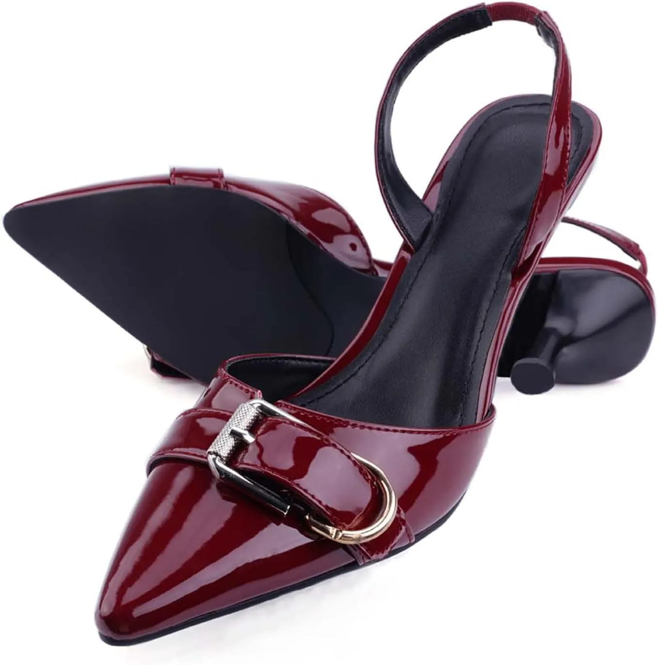 Leopard Kitten Heels Pointed Toe Slingback Heels for Women Closed Toe Pumps with Buckle