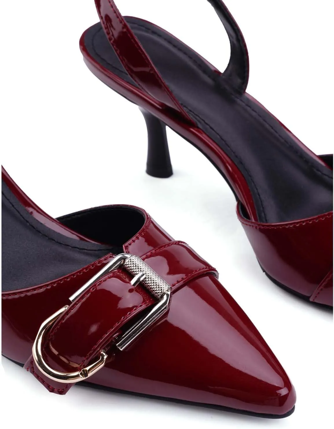 Leopard Kitten Heels Pointed Toe Slingback Heels for Women Closed Toe Pumps with Buckle