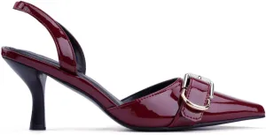Leopard Kitten Heels Pointed Toe Slingback Heels for Women Closed Toe Pumps with Buckle