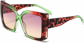 Leopard Print Color Large Frame Double Beam Sunglasses Irregular Retro Cycling Sunglasses
