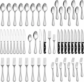 LIANYU Silverware Flatware Set for 8, 48-Piece Silverware Cutlery Set with Steak Knives, Stainless Steel Eating Utensils Tableware Include Forks Spoons Knives, Beaded Edge, Dishwasher Safe