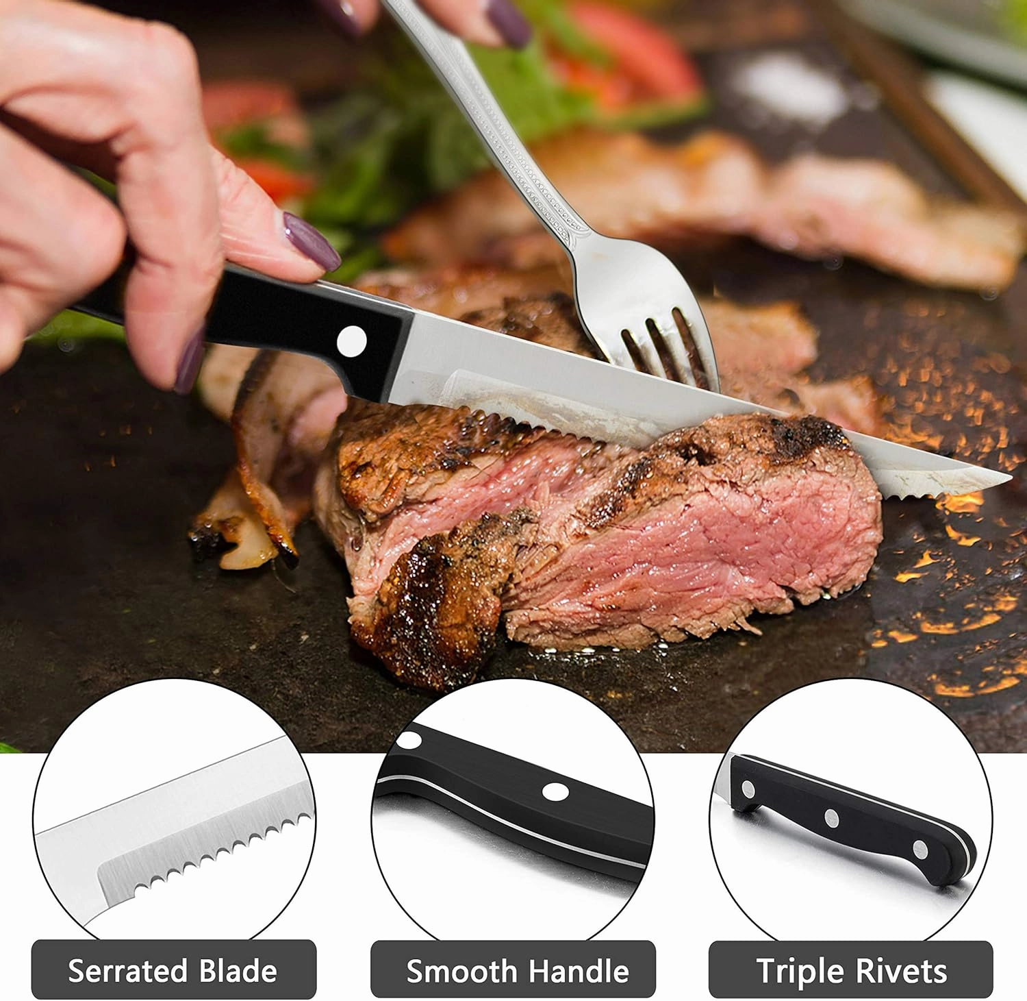 LIANYU Silverware Flatware Set for 8, 48-Piece Silverware Cutlery Set with Steak Knives, Stainless Steel Eating Utensils Tableware Include Forks Spoons Knives, Beaded Edge, Dishwasher Safe