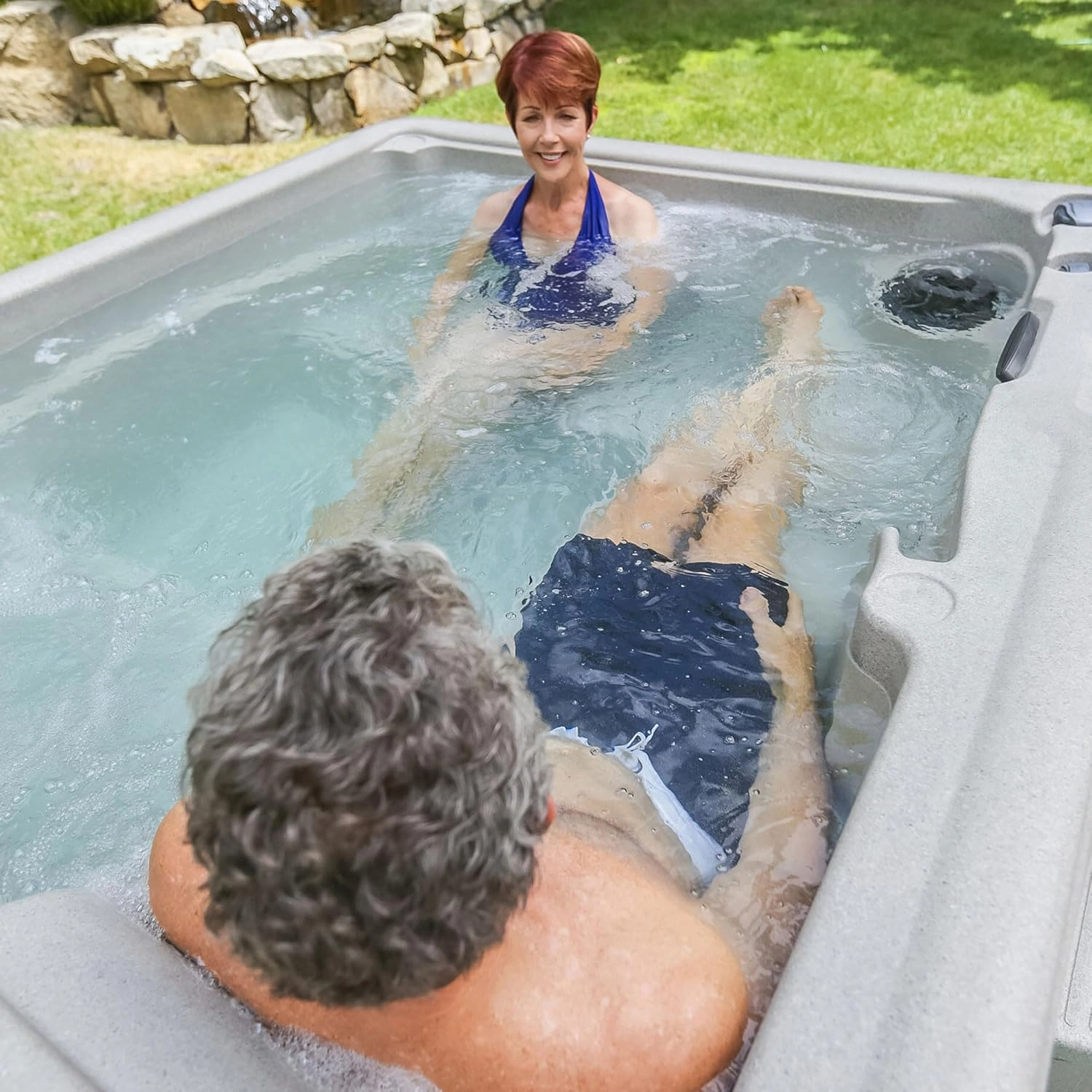 LifeSmart 5-Person Hot Tub – Outdoor Spa with 28 Jets, LED Lights, Waterfall, Ozonator & Cover – Sand-Colored Above-Ground Spa for Home Use