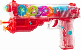 Light up Toy Gun for Boys, Music Gun Toy for Kids, Transparent Plastic Electric Toy Gun with Rotating Gears, Light and Music (Red)