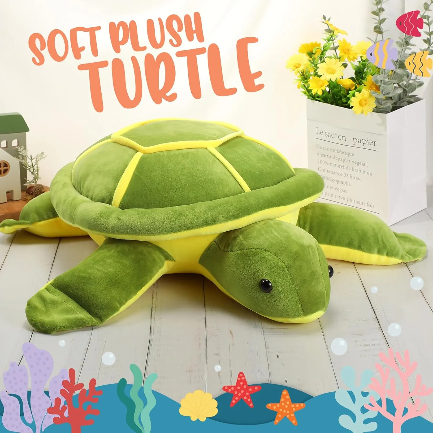 Liliful Giant Sea Turtle Stuffed Animals Soft Large Green Plush Sea Turtle Pillow for Kids Girls Boys Gifts for Mother's Day Valentine Birthday(22 Inches)
