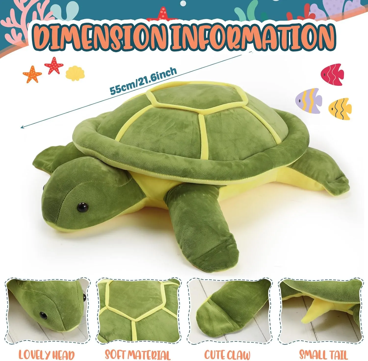 Liliful Giant Sea Turtle Stuffed Animals Soft Large Green Plush Sea Turtle Pillow for Kids Girls Boys Gifts for Mother's Day Valentine Birthday(22 Inches)